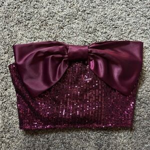 Wildfox Burgundy Sequin Bow Tube Top